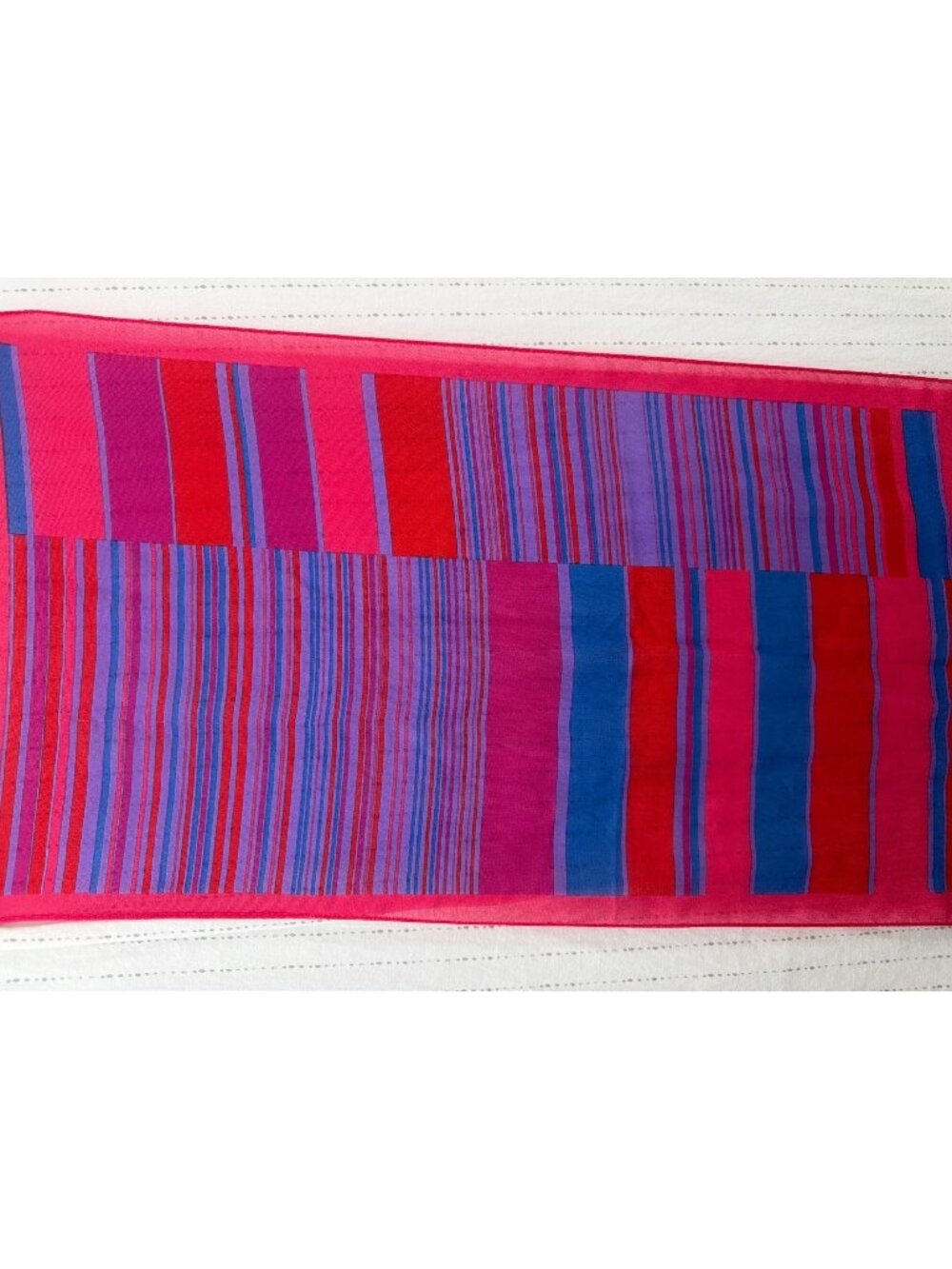 Jones New York Womens Scarf Rectangle Pink/Blue Striped Artsy Silky Bold Vibrant